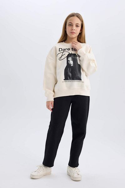 DeFacto Dívčí černé kalhoty Straight Fit rovného střihu s elastickým pasem D5984A824WN