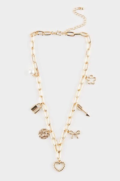 DeFacto Damen-Charm-Halskette mit goldenen Details E4469AXNS