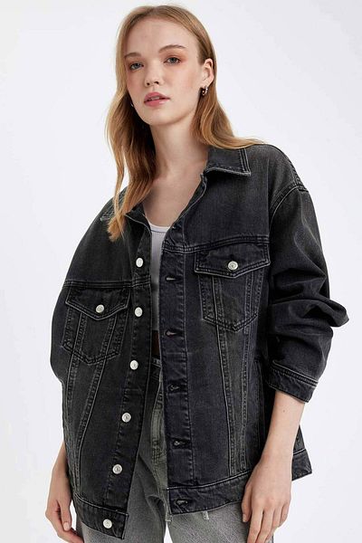 DeFacto Jachetă de jeans cu nasturi, supradimensionată, cu croiala largă D4173ax24wn