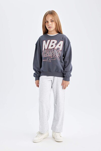 DeFacto Kız Çocuk NBA Wordmark Oversize Geniş Kalıp Bisiklet Yaka Sweatshirt C9508A824AU