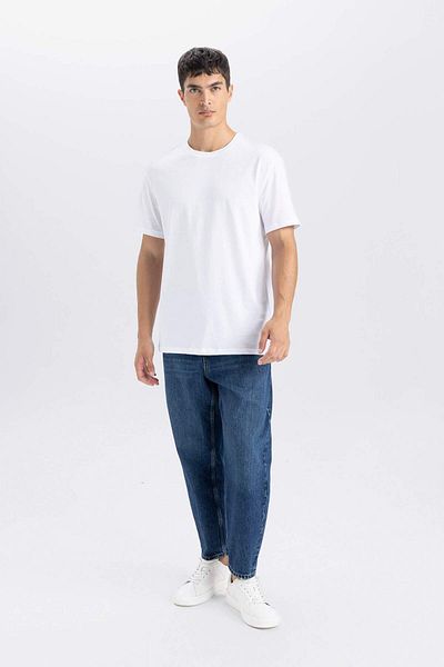 DeFacto 100% Cotton New Regular Fit Crew Neck Basic Plain Short Sleeve T-Shirt E1090Axns