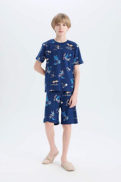 DeFacto Set pijamale pentru băieți, cu model, cu mâneci scurte, pantaloni scurți D9992A825SM