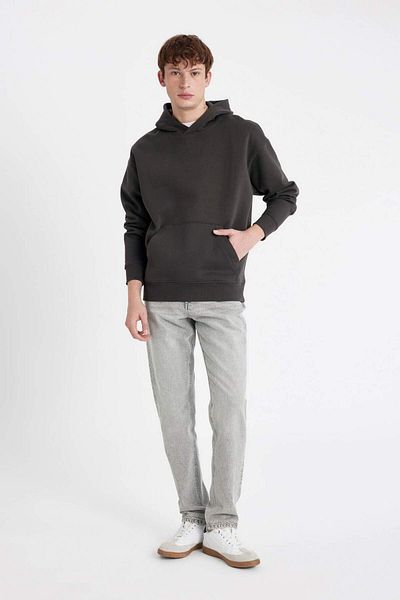 DeFacto Oversize Wide Fit Hooded Kangaroo Pocket Basic Plain Sweatshirt A4331Ax24Au