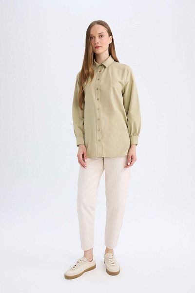 DeFacto Cămașă Relax Fit Guler Poplin Basic Solid Cămașă cu mânecă lungă Tunica D4159AX24AU