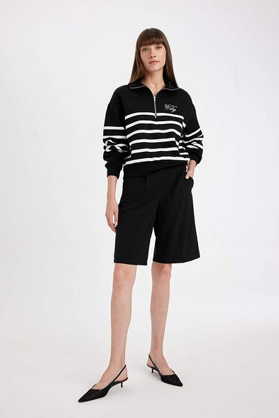 DeFacto Regular Fit Half Zip Stand Collar Striped Thick Sweatshirt D5297Ax24Au