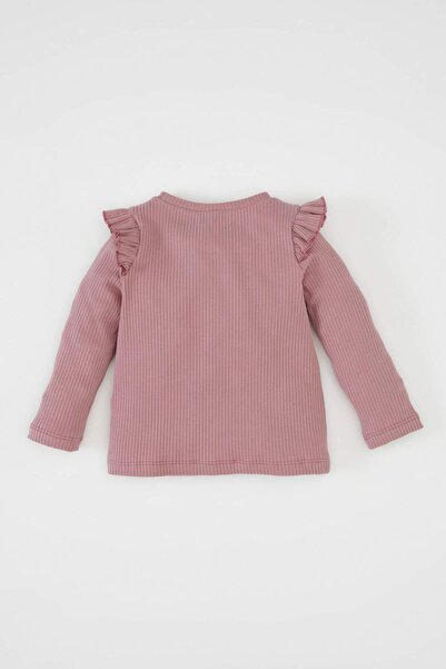 DeFacto Holčička Crew Neck Květinové Šněrovací Volánkové Košilky Tričko s dlouhým rukávem D0745A524AU