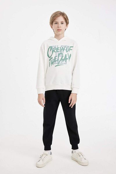DeFacto Pantaloni de sport negri pentru băieți, cu talie elastică, cu buzunare, pentru școală, C7635a824au