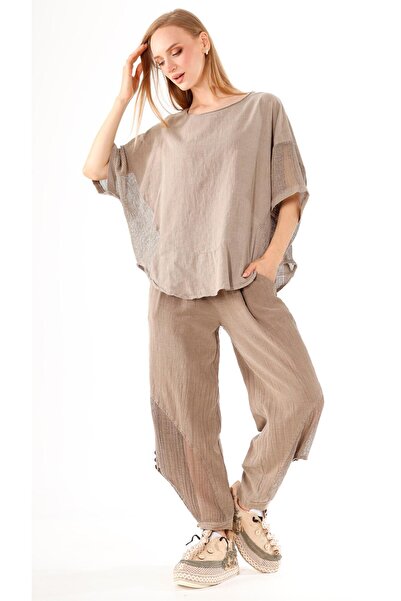 shE tekstil Λινό μπλουζάκι με πλαϊνά διχτυωτά μέρη