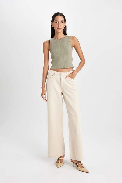 DeFacto Slim Fit Slim Fit Halter Neck Basic Plain Ribbed Camisole Undershirt A8859Ax24Au