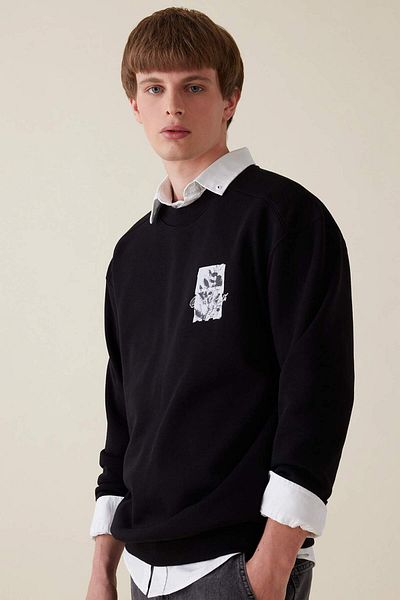 DeFacto Crew Neck Boxy Fit Printed Sweatshirt - C7048ax24au