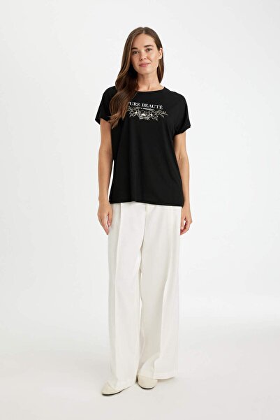 DeFacto Μπλουζάκι με κοντό μανίκι με κανονική εφαρμογή Crew λαιμόκοψη D4101AX24AU