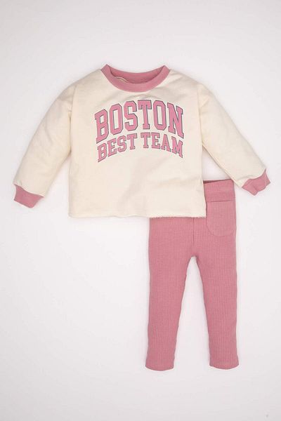 DeFacto Baby Girl 2 Piece Set Crew Neck Printed School Sweatshirt Elastic Waist Leggings D2851A524Au