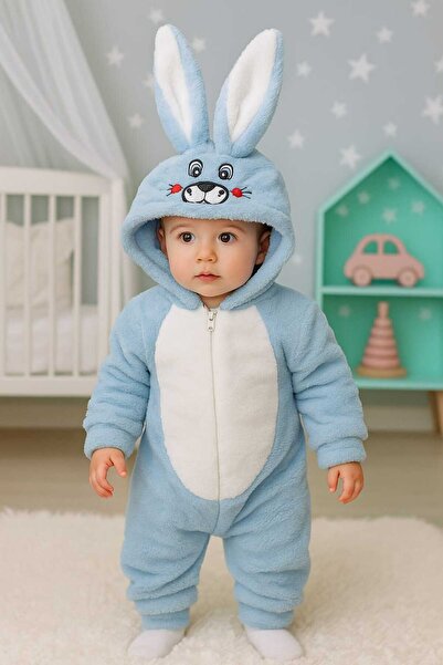 Bilge Trend Costum de iarnă pentru băiat, din pluș, urechi de iepure albastru, sac de dormit BilgeTrend9798