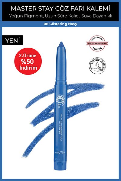 Alix Avien Waterproof 11 Hours Lasting Intense Pigmented Creamy Eye Pencil Shadow - Master Stay 08 Glistering Navy