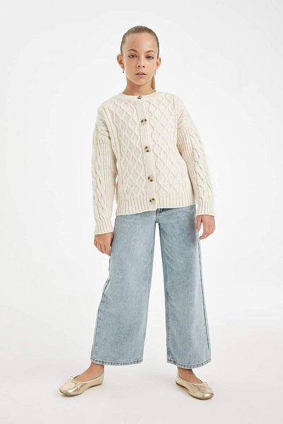 DeFacto Dievčenský pletený sveter Crew Neck Cardigan C6937A824AU