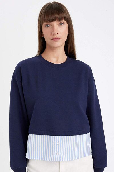 DeFacto Relax Fit Basic Plain Sweatshirt with Crew Neck Hem Detail 3163082