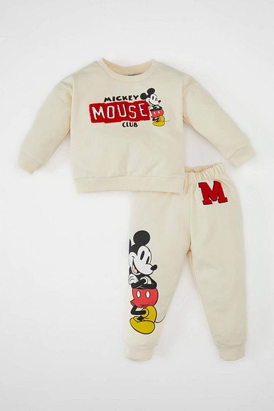 DeFacto Baby Boy 2 Piece Set Disney Mickey & Minnie Crew Neck Sweatshirt Jogger Tracksuit with Elastic Waist a