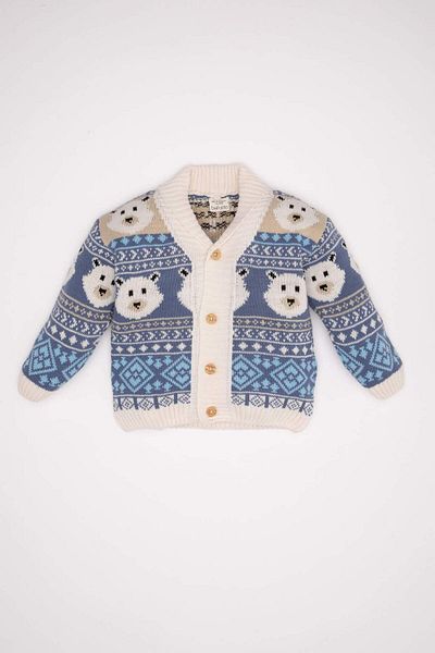 DeFacto Bebeluş băieţel Ursuleţ de pluie cu model guler stand cu nasturi tricotaj cardigan C8862A524WN
