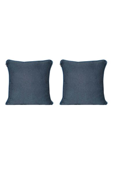 2-Piece Sole Linen Look Roving Pillow Case Navy Blue