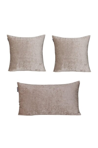 GOCCIA HOME 3'lü Kadife Şönil Kırlent Kılıfı Taş Rengi