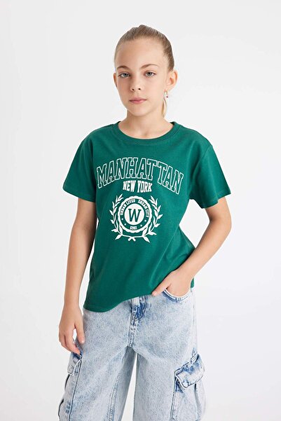 DeFacto Κοντομάνικο σχολικό μπλουζάκι για κορίτσια Relax Fit Crew με στάμπα με γράμματα C7532A824AU