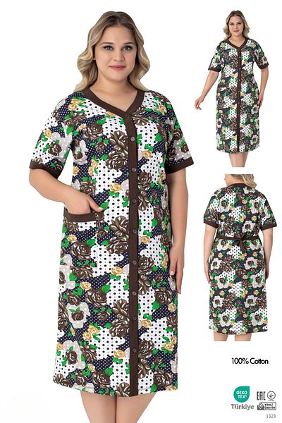 ROMEO LİFE Women's Large Size Cotton Combed Fabric Buttoned Summer Dress 4180