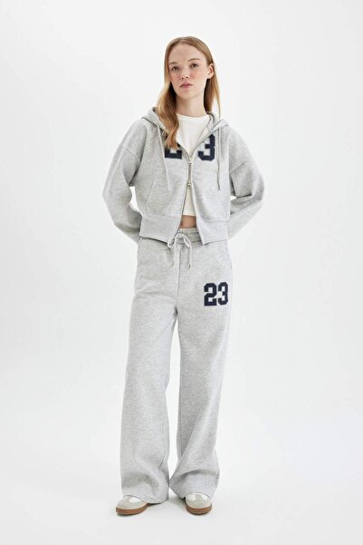 DeFacto Coool Wide Leg Wide Loose Leg Sweatpants with Lace-Up Waist Printed Thick D4997Ax24Au