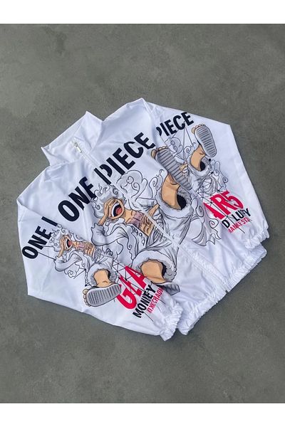 SuQ Unisex Zippered Digital Printed Windbreaker - White