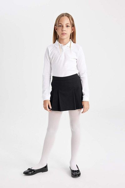 DeFacto Fusta de școală din twill plisat cu talie elastică neagră pentru fete C7740a824au