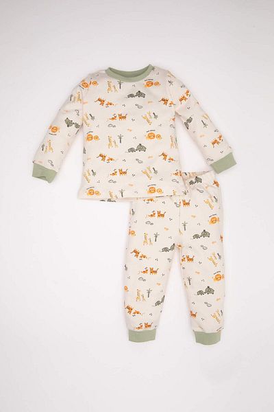 DeFacto Baby Boys pizsama szett szafari mintás hosszú ujjú felső hosszú alsó D3556A524WN