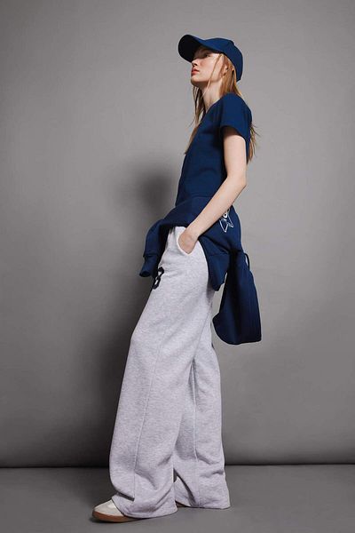 DeFacto Coool Wide Leg Wide Loose Leg Sweatpants with Lace-Up Waist Printed Thick D4997Ax24Au