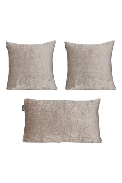 GOCCIA HOME 3'lü Kadife Şönil Kırlent Kılıfı Krem Kahve