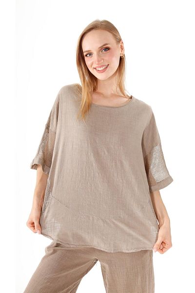shE tekstil Side Mesh Linen Blouse