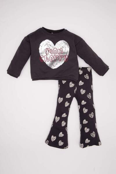 DeFacto 2-Piece Set for Baby Girl - Heart Print Crew Neck Sweatshirt and Elastic Leggings D3706A524Au