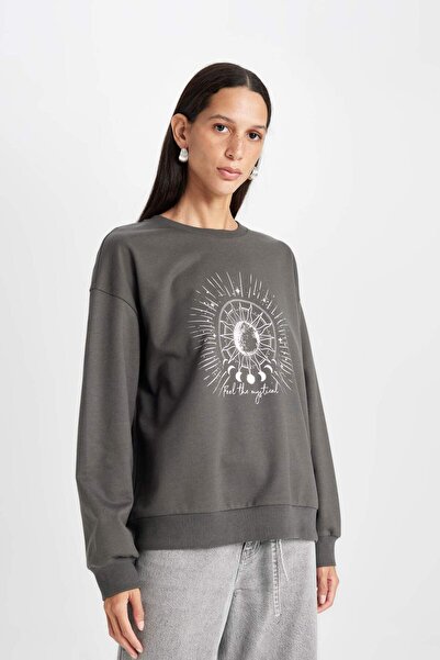 DeFacto Relax Fit Rundhalsausschnitt Bedrucktes Slim Sweatshirt D5925AX24AU