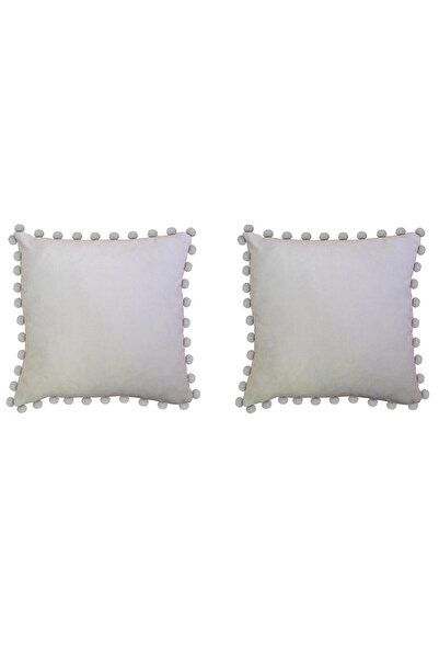 GOCCIA HOME 2'li Kadife Dokulu Ponponlu Kırlent Kılıfı Açık Gri