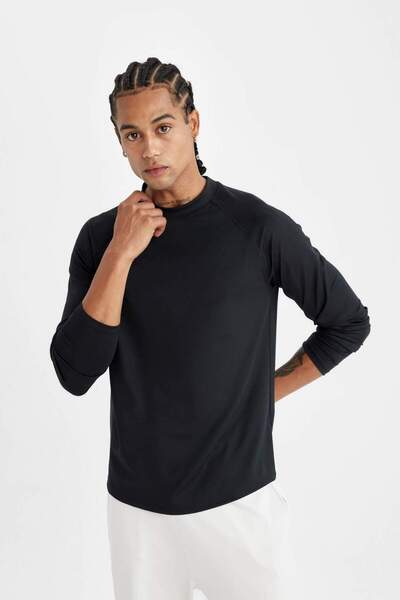 DeFacto Sportovní triko Slim Fit s potiskem se stojatým límečkem – dlouhý rukáv C9493ax24au