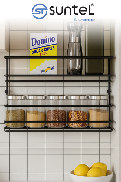 Genel Markalar Paslanmaz Çelik 2 Katlı Yapışkanlı Baharat Rafı, Paslanmaz Met...