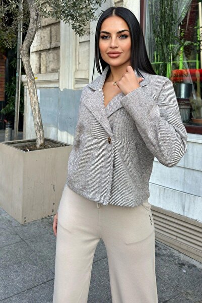 NEW LAVİVA Coffee Double Breasted Collar, Double Buttons, Comfortable Fit, Ribbed Stem Jacket