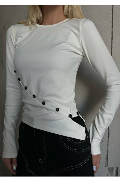 lovebox Біла асиметрична блузка з ґудзиками для жінок - 23W15010