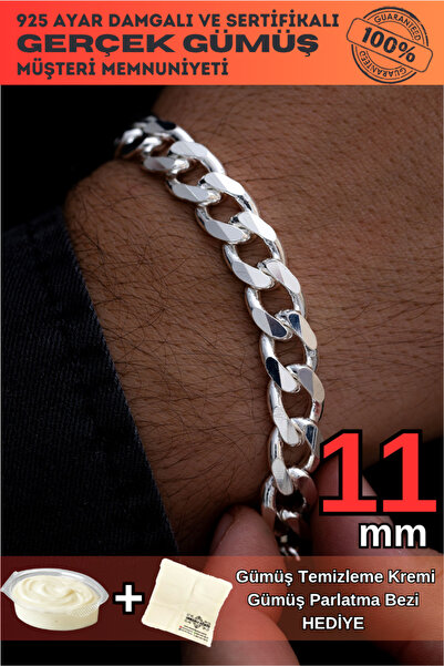 OSMANLI GÜMÜŞ Erkek Gümüş Bileklik - 11mm Gurmet Model 925 Ayar Sertifikalı D...