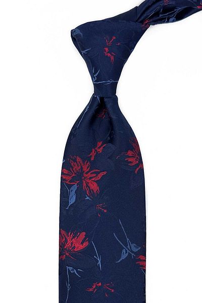 Kravatkolik Navy Blue Flower Pattern Classic Tie with Handkerchief Kk13141