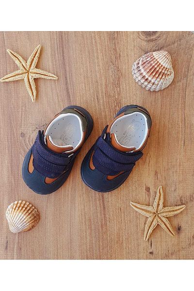 SKY MODA Baby Boy Genuine Leather First Step Orthopedic Flexible and Anti-Slip Sole Stitched Sports Shoes