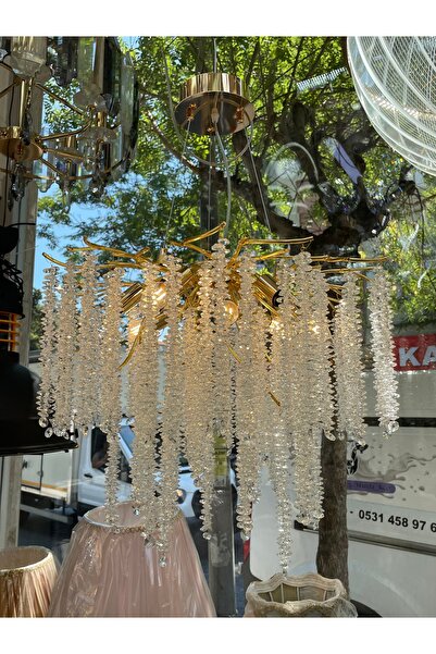 Store Serip 60lık Yuvarlak Gold Kaplamalı Modern Tasarım Salon Kristal Sarkıt Avize