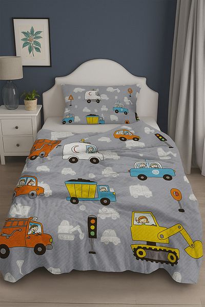 Bebişim Halı Cars Patterned Single Pique Background Curtain
