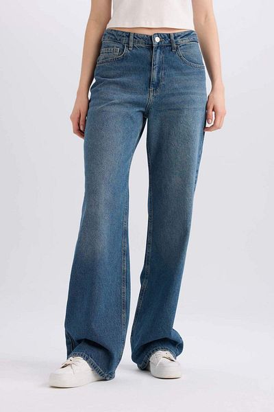 DeFacto Pantaloni drepti, largi, cu talie înaltă, lungi, lavabili, D4317AX24AU