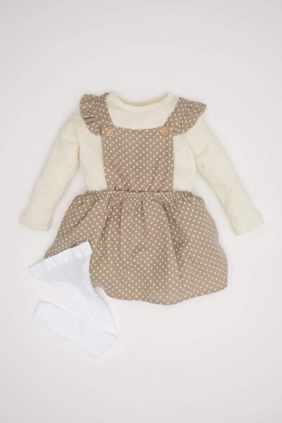 DeFacto 3-teiliges Set für Babys, Mädchen, langärmeliges Musselin-T-Shirt, ge...