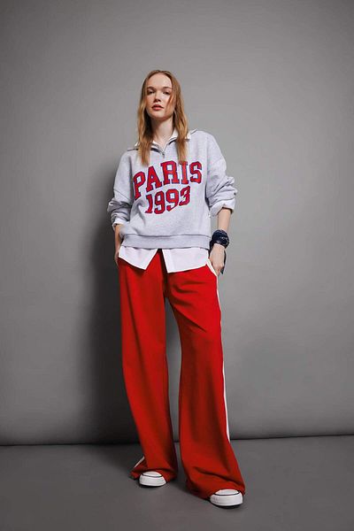 DeFacto Oversize Printed Thick Sweatshirt - Half Zip, Wide Fit D4762Ax24Au
