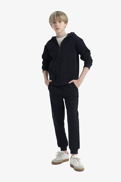 DeFacto Pantaloni de sport pentru băieți, albastru bleumarin, cu talie elastică, cu buzunare, pantaloni de sport K8846a624au
