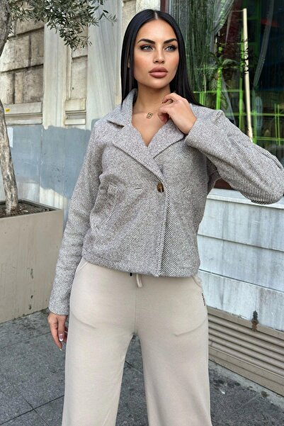 NEW LAVİVA Coffee Double Breasted Collar, Double Buttons, Comfortable Fit, Ribbed Stem Jacket